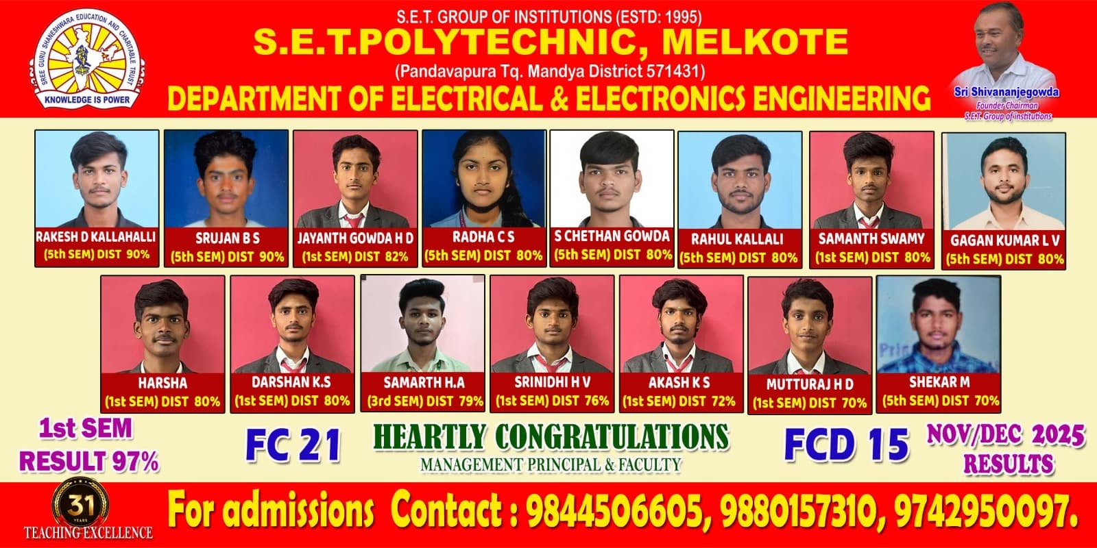 Electrical & Electronics results poster, Nov/Dec 2025